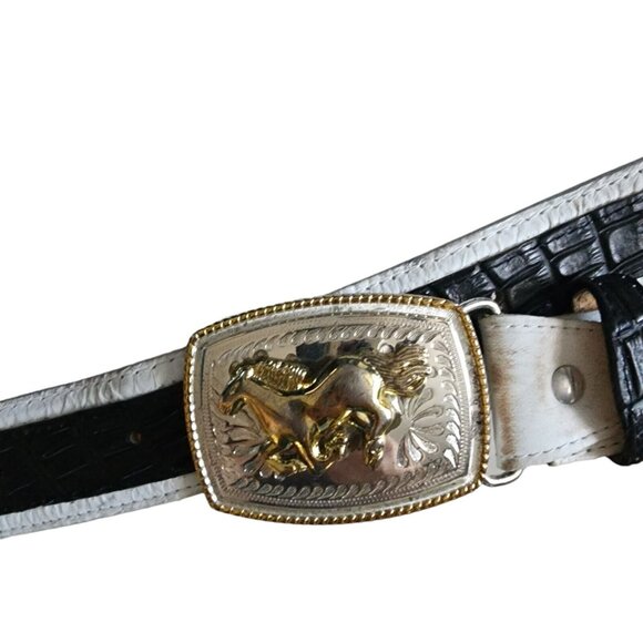 Great Donaldo Western Wear Blk & White Leather Belt, Size 36 - Picture 5 of 9